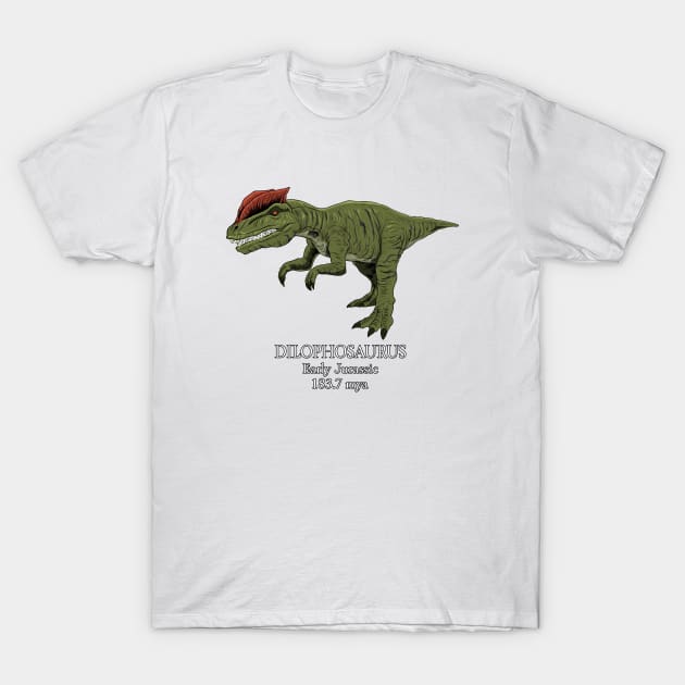 Realistic drawing of Dilophosaurus T-Shirt by Modern Medieval Design